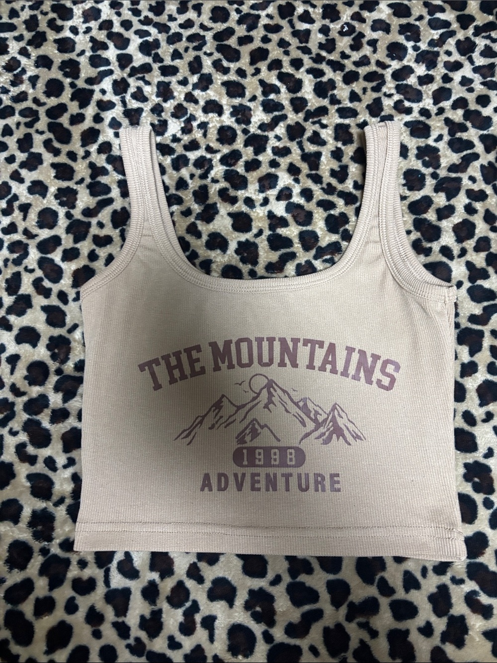 Beige/Tan XS The Mountains Adventure' Graphic Crop Tank